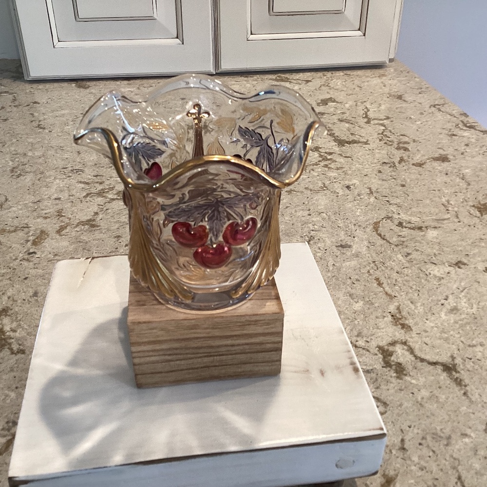 Vintage LG Wright Cherry & Fan Glass Open Sugar/Condiment Bowl